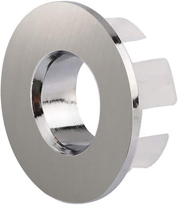 Sink Overflow Ring, Brushed Nickel | Bathroom Kitchen Sink Basin Trim Overflow Cover Hole Brass Insert Round Cap