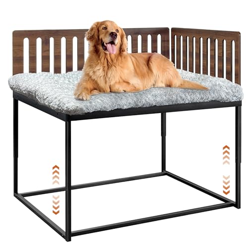 Beside Dog Bed,2 Panel Adjustable Height Dog Bunk Beds,48x 32 Metal Dogs Bed Frame with Cushion,X-Large