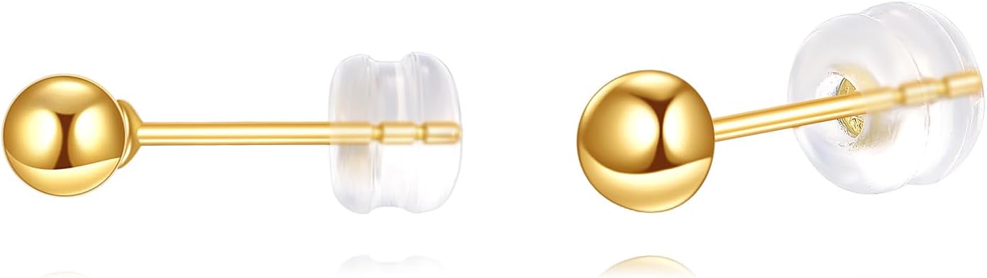 KECHO 18K Real Yellow Gold Ball Stud Earrings Solid Gold Ball Stud Earrings for Women
