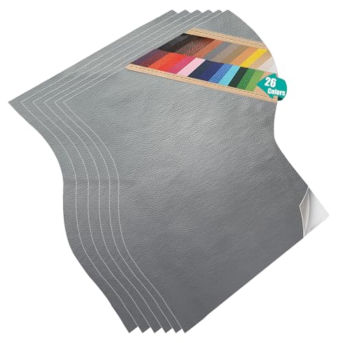 6 Pcs Leather Repair Patch, 8 in x 12 in Self Adhesive Leather Repair Tape with Wear-Resisting, Waterproof, PU Leather Repair Tape for Furniture, Couches, Car Seats, Chair Dark Grey