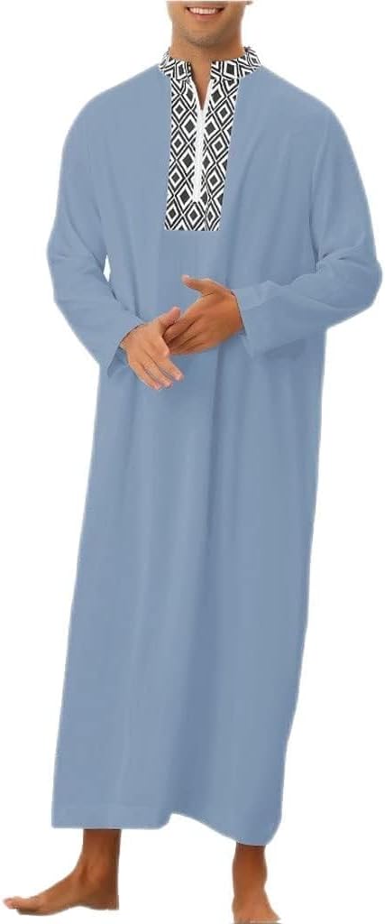 Muslim Islamic Thobe Men's Kaftan Robe Long Sleeve Middle East Arab Dubai Dress Shirts Jubba Thobe Clothing