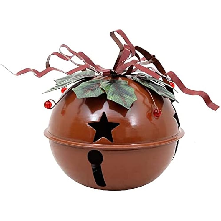 Linfevisi Christmas Decor Large Jingle Bells Decorations Rustic Metal Big Bell Ornaments Wall Hanging Bells Red Round Winter Holiday Decor for Christmas Tree Door Table Seasonal 7 Inch