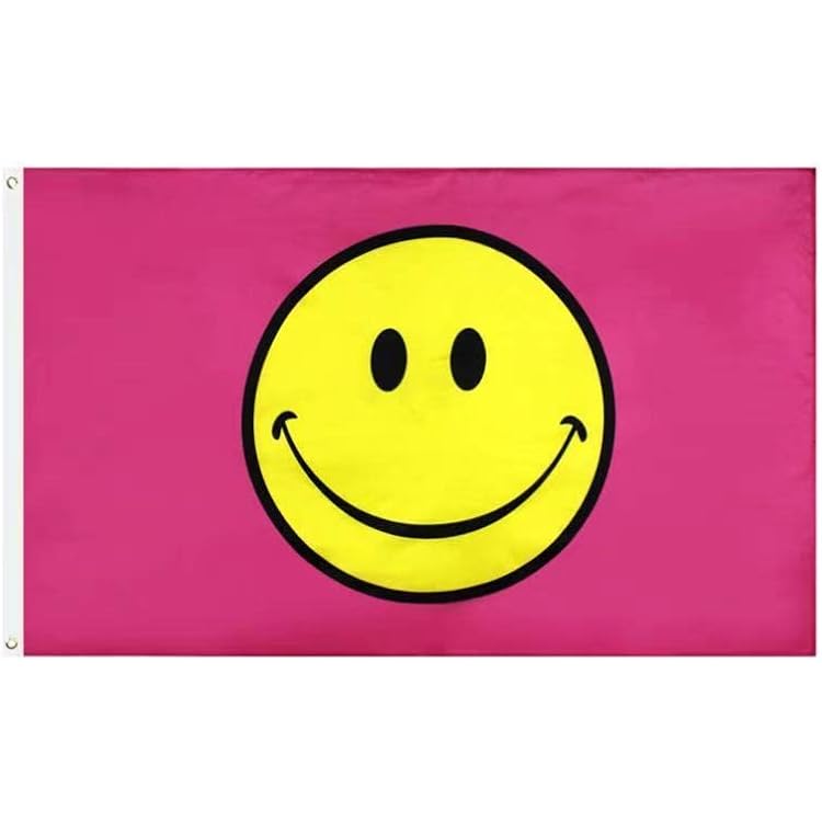Pink Happy Smiley Face Flag Banner 3X5ft Dorm Bedroom Outdoor Happy Face Flags