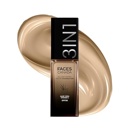 FACESCANADA All Day Hydra Matte Foundation with SPF 30 - Absolute Ivory | 3-in-1 Foundation Moisturizer Sunscreen | Oil Free with Vitamin C | 0.85 Fl oz 25ml