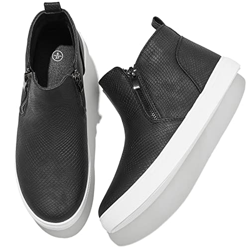Adokoo Womens High Top Sneakers Fashion PU Leather Sneaker Ankle BootiesUS7, Black
