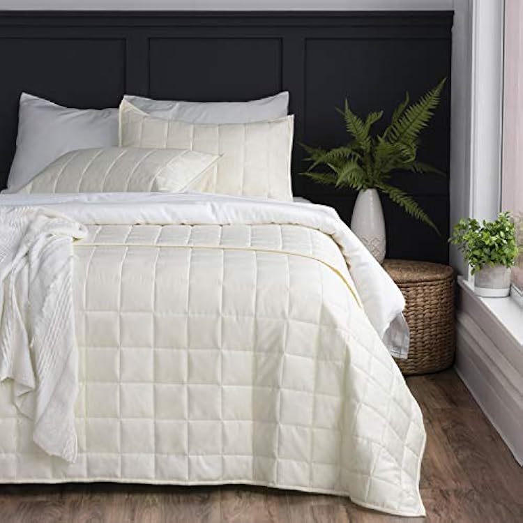 Welhome Luxurious 100% Egyptian Cotton Quilt | FullQueen Size | Ivory | 92 x 96 | 300 Thread Count Long Staple Cotton Fiber | Silky Soft Breathable Bedspread | Durable | Machine Washable
