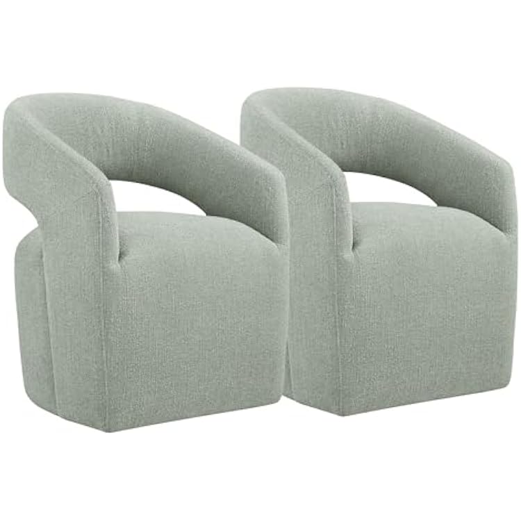 KISLOT Upholstered Dining Chairs with Casters No Assembly Modern Barrel Armchair with Rollers for Diningroom Bedroom Livingroom Reading Room,Set of 2,Fog