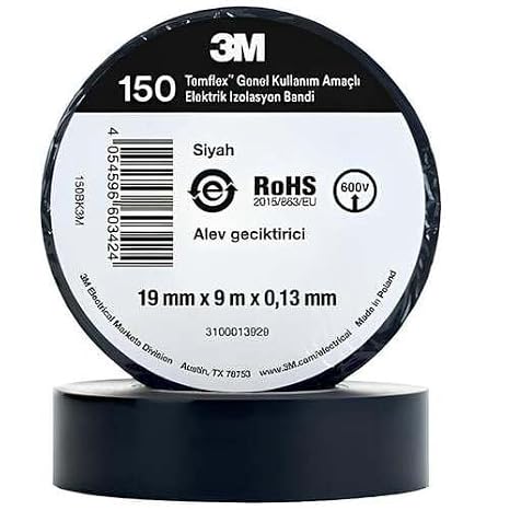 3M Temflex Elektrik İzolasyon Bandı Siyah (0,13 mm x 19 mm x 9 metre)