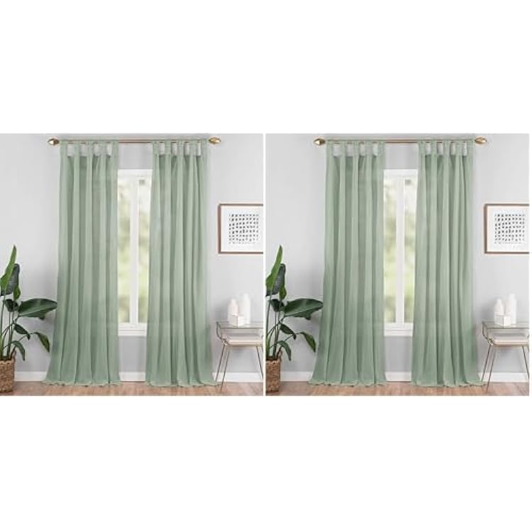 Vue Priya Light Filtering Rod Pocket Single Window Panel Curtain Living Room, 50 in x 84 in, Green Pack of 2