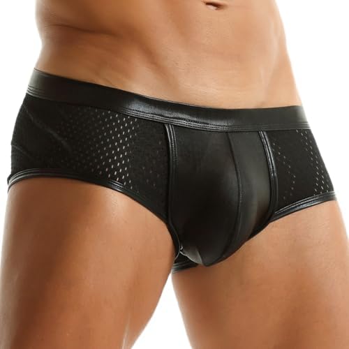 SEAUR Mens Sexy Boxer Briefs Low Rise Metallic Underwear Pouch Trunks Breathable Mesh Underpants