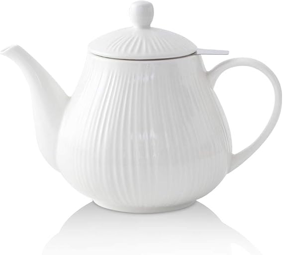KOOV Ceramic Teapot with Infuser, 40 ounce Tea Pot with Infuser for Loose Tea, Large Enough For 6 Cups, Tea Kettles, Non-Electric Cream