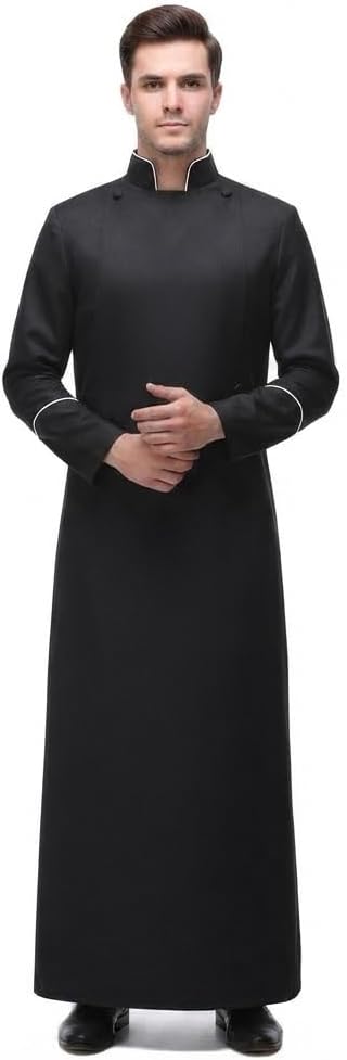 MYAYD Men's Cassock Choir Cassock Minister Robe Clergy Pulpit Liturgical Church Robe Black
