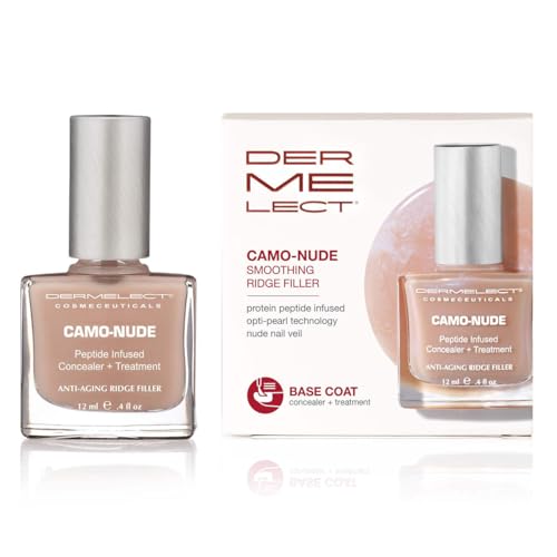 Dermelect Camo-Nude Concealer  Treatment - Nailcare Base Coat with Keratin Protein Peptides, Biotin, Strengthening, Smoothing & Concealing Treatment for Nail Ridges, Yellowing, Splitting Nails 0.4 oz