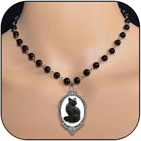 Gothic Bat Necklace Halloween Necklace for Women Vintage Cameo Bat Black Cat Spider Choker Punk Rock Style Victoria Black Pearl Necklaces Mystic Witch Jewelry Accessories Halloween Jewelry for Women