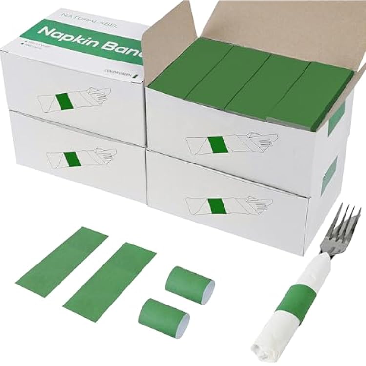 NATURALABEL Bulk Pack of 8,000, Self-Adhesive Napkin Bands for Small Business, Restaurants, Events - 4 Boxes, 2000 per Box Green