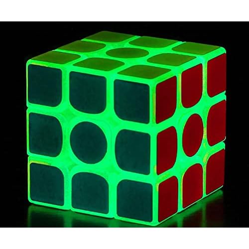 Fluorescent Speed Cube 3x3x3 Glow in Dark Luminous Speed Cube 3 by 3 Magic Cube Puzzle Toy Brain Teasers IQ Puzzles Game Toys for Children Adults 3x3 Green