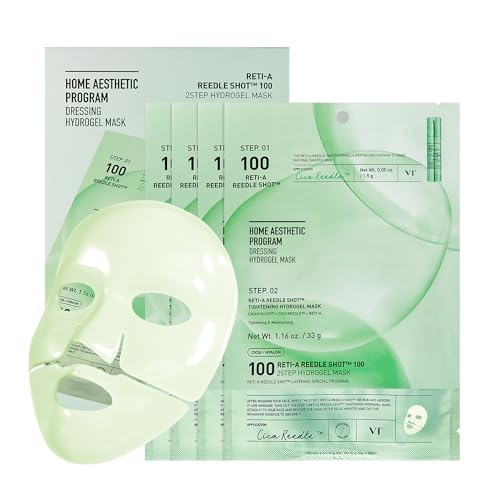 VT COSMETICS Reti-A Reedle Shot 100 2-Step Hydrogel Mask34.5gx4ea, Intensive Tightening, Exosome Retinol, Overnight Melting Mask, Ideal for Retinol Beginners, Korean Facial Mask