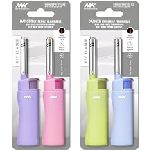 MK Lighter 4PCS Candle Lighters with Refillable, Random Colors, Windproof Flame, Ideal as Lighter for Candle, BBQ, Random Color (Harmony-4PC)