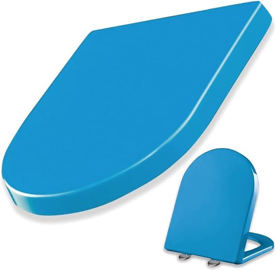 D/U-Shaped Slow Close Toilet Seat with Adjustable Hinges, One-Click to Quick Release, Easy to Install & Clean, Polypropylene (PP), 18.1x14.2in, Blue