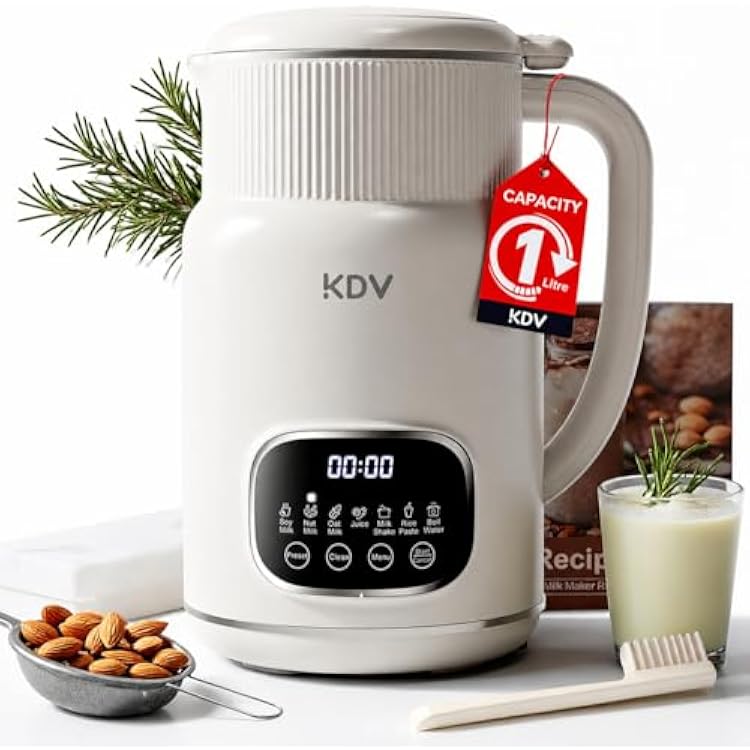 KDV Nut Milk Maker Machine, 8-in-1 Multifunction Soy Milk Maker with Stainless Steel, Homemade Soy, Almond, Oat, Coconut, Plant Based & Non-Dairy Beverages, 24H Delay Start, Keep Warm, Auto Clean