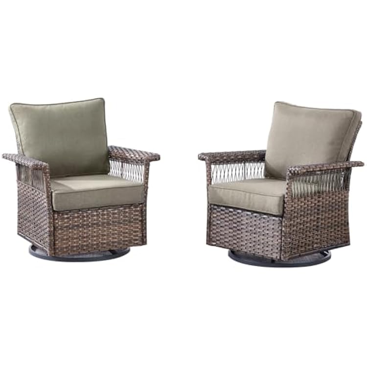 Outdoor Patio Rocking Swivel Chairs - 2PC Wicker Patio Furniture Rocker Chair Set,Rattan Glider Chair with Sturdy Frame,All-Weather PE Wicker and Cushions for Deck Porch BalconyBrownGrey