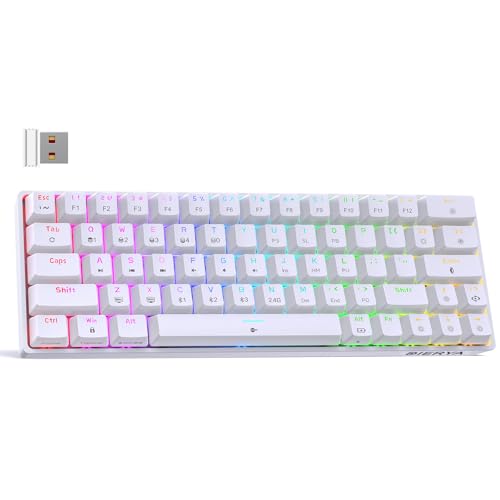DIERYA DK63 60% Wireless Mechanical Gaming Keyboard | Bluetooth2.4GWired Keyboard | RGB Backlit Compact 63 Keys Mini Office Keyboard | with Red Switch | for Windows Laptop PC Gamer Typist-White