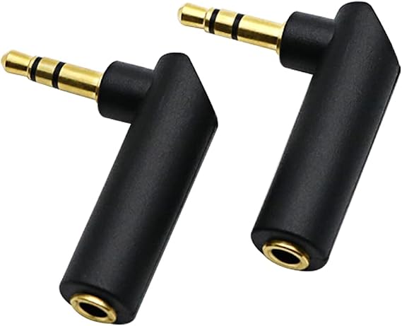 3.5mm Angle Male to Female Audio Adapter, 90 Degree Right Angle Gold-Plated TRS Stereo Jack Plug AUX Connector Compatible with Headset, Tablets, MP3 Players, Speakers(2 Pack)