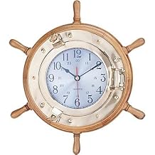 HS 13" Nautical Porthole Ship Wheel Tabletop Clock