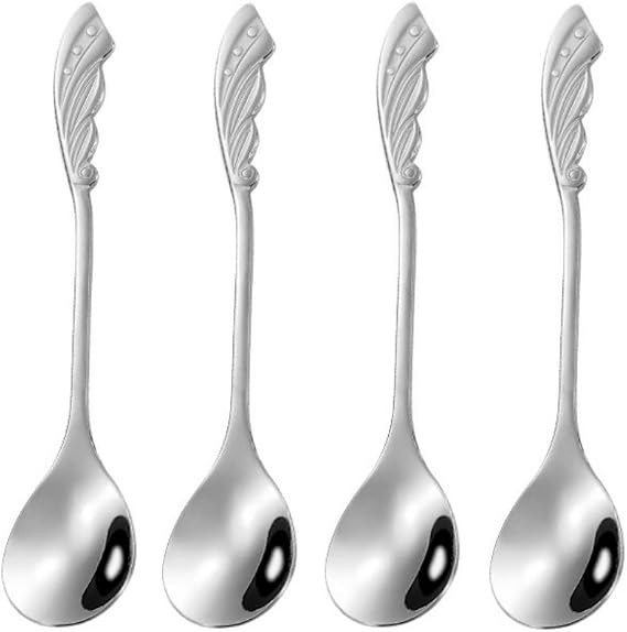 10 Pieces Stainless Steel Wing Coffee Spoon Dessert Spoon Sugar Spoon Ice Cream Spoon Stirring Spoon Tea Spoon Milkshake Spoon Set for Tableware Kitchen, Cafe or Bar Silver 4.7 inch