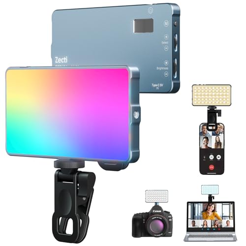 Selfie Camera Phone Light with Metal Hotshoe & Clip, 135 LED CRI 96 2500K-9900K 4000mAh RGB Video Light for iPhone, Cameras, Selfie, Video Conference, TikTok Live Streaming, Gifts for Women & Mom