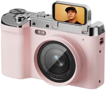 Digital Camera for Photography Auto-Focus, Compact 1080p Resolution Camera Anti-Shake, 8X Digital Zoom, Camara Fotografica with 32GB Card Great for Vlogging and Learning Photography(Pink)
