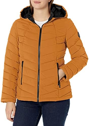 HFX Womens Stretchy Hooded Puffer Jacket, Water Resistant