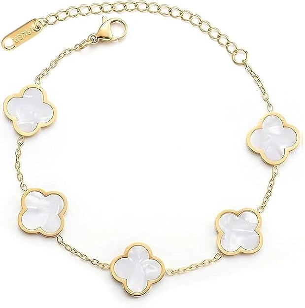 for 18K Gold Plated Double Sided Clover Bracelet for Women Lucky Four Leaf Clover Bracelet Flower Link Bracelets Trendy Jewelry Gifts for Women,Wife, Girlfriend, Mom, Sister, Bestie, Grandma