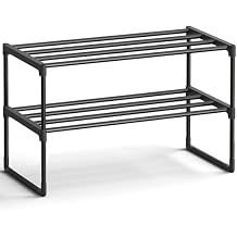 SONGMICS Shoe Rack, 2-Tier Shoe Organizer, Metal Storage Shelf, Upright or Upside Down, for 6-9 Pairs, Stackable, for Entryway, 11.8 x 26.8 x 14.6 Inches, Black ULSA202B01