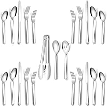 Silverware Set for 4, Prendcyx 23 Piece Stainless Steel Flatware Utensils Cutlery Set Including Knife Fork Spoon and Metal Serving Utensils, Dishwasher Safe, Mirror Polish