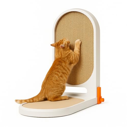 Extra Large 45 L Shaped Cat Scratcher with Ball Toy, Cat Scratch Pad for Indoor Cats, Durable Cardboard Cat Scratching Board & Couch Furniture Protector, Modern Cat Scratching Post for Cats