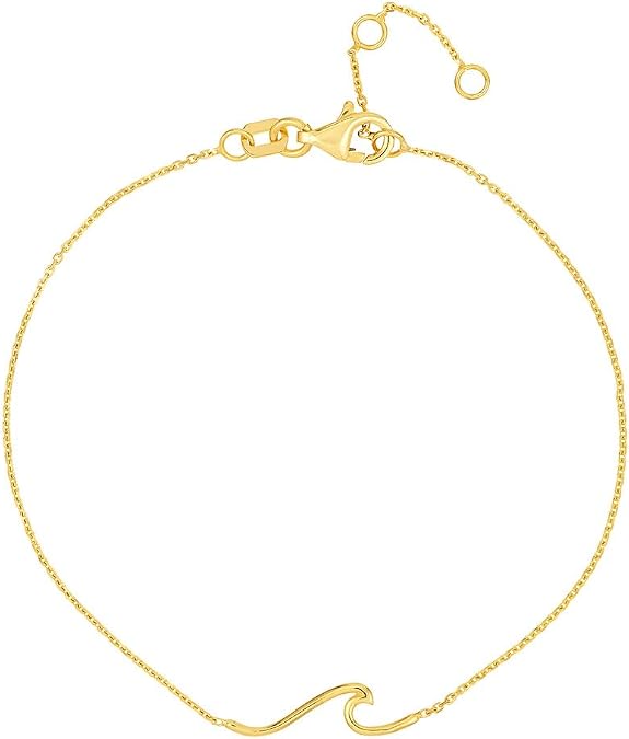 14K Solid Yellow Gold Wave Cable Bracelet, 6.25-7.25in Dainty | Adjustable Fit, Delicate, Everyday Wear, For Women, 14K Stamped, Not Plated, Charm, Classic Design, Minimalist Style