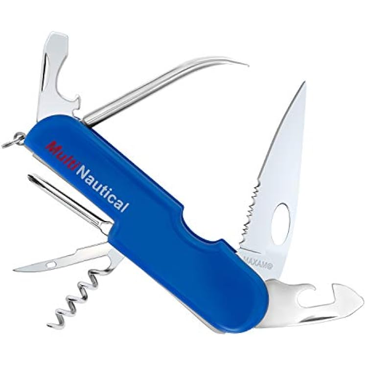 Maxam Multi-Function SailorBoating Knife, ideal for Fishing, or Sailing - Cutting Blade, Bottle Opener, Screwdriver, Reamer, Saw, Corkscrew, Marlin Spike