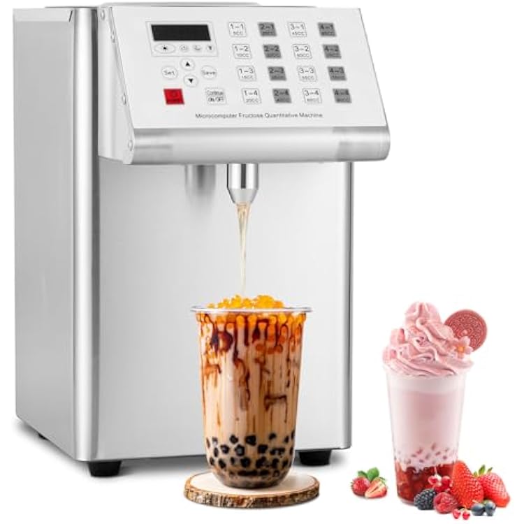 YJINGRUI Commercial Automatic Fructose Dispenser, 8.5L Brushed Stainless Steel Syrup Machine, 16 Groups, 110V for Bubble Tea, Coffee, Bakeries