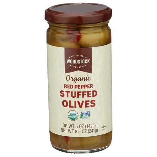 Woodstock Olives Red Pepper Stuffed Organic 8.5 oz Pack of 12