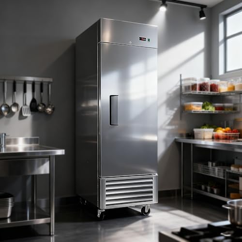 Commercial Refrigerator with Solid Door Reach-In Refrigerators Stainless Steel ETL Approved Upright Fridge Storage 23 Cu.ft33~40F