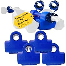 Blue DUALBELL Superset for 1 bar and blue weight collars- Home gym dumbbell to barbell adapters - Connect Dumbbells to 1 standard diameter bar to replace weight plates, 500lb max capacity