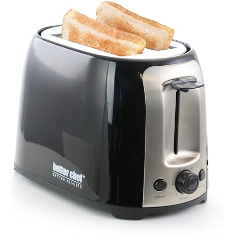 Better Chef 2-Slice Toaster | Wide-Slot | Cool Touch | Reheat & Defrost | Brushed Stainless Trim (Black)