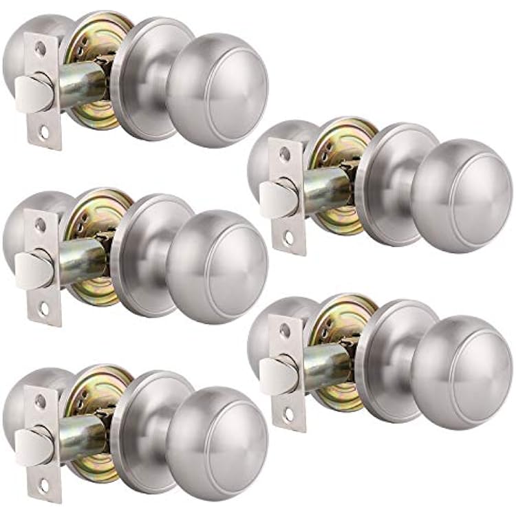 Gobrico 5 Pack Round Door Knobs - Brushed Nickel Interior Knobs for Hallway, Closet, Kitchen - Stainless Steel Handles
