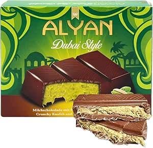 Alyan Dubai Chocolate Bar Pistachio Kunafa – Authentic UAE Milk Chocolate 100g | Cream-Filled Luxury Treat with Kadayif Kataifi | Viral Gourmet Gift