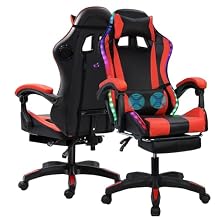 Gaming Chair, Computer Chair with Footrest and Massage Lumbar Support, Racing Executive Ergonomic Adjustable Swivel Task Chairs with Headrest and Lumbar Support Black & Red