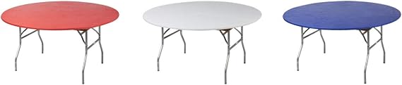Kwik-Covers Round Fitted Plastic Table Covers, 60" (5 Feet), Red, White, Blue