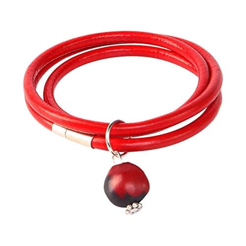 Peruvian Gift Red Bracelet for Women - Meaningful Good Luck, Prosperity, Love, Happiness, Energy Huayruro Red Black Seed Charm, Red Leather Band - Eco Handmade Jewelry by Evelyn Brooks