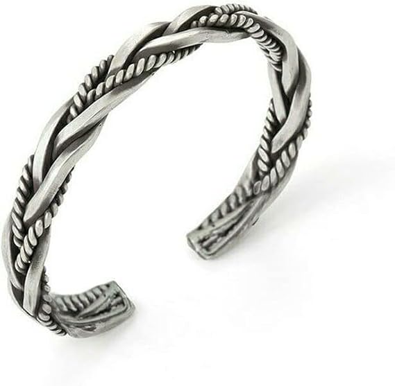 Silver Plated Men's Bracelet - Handmade Twisted Cuff Bracelet - Adjustable Vintage Open Thai Bangle - Luxury Jewellery Gift for Men - Ideal for Birthday, Anniversary & Valentines