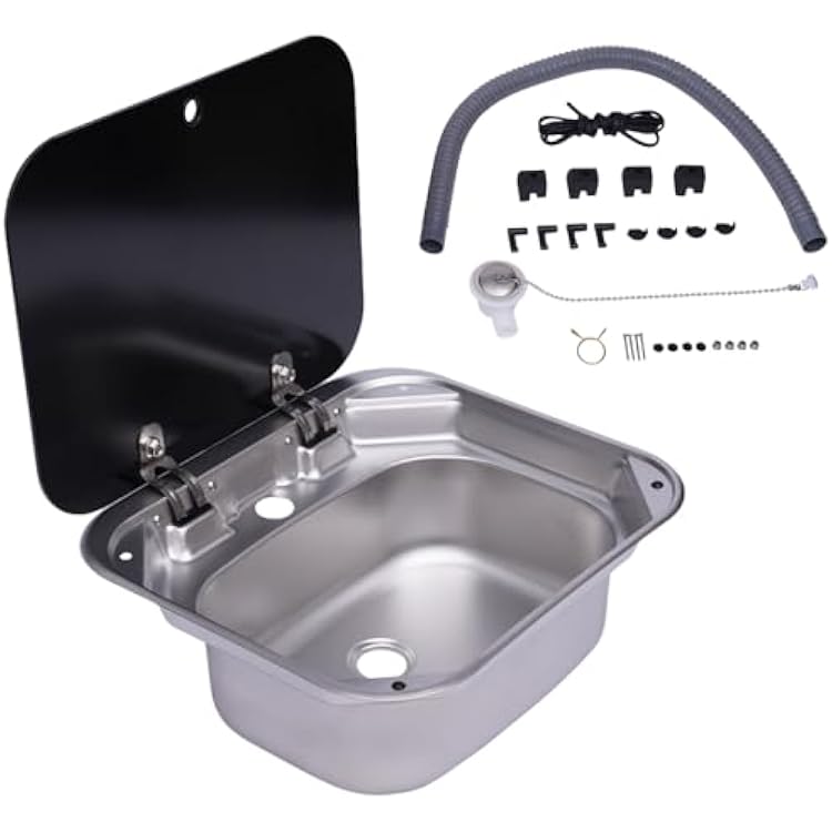 Kitchen RV Sink TBVECHI Bar Caravan RV Sink wLid Stainless Steel Hand Wash Basin Boat Sink, Full set of RV Kitchen Sink Trailer Camper Sink with Cover